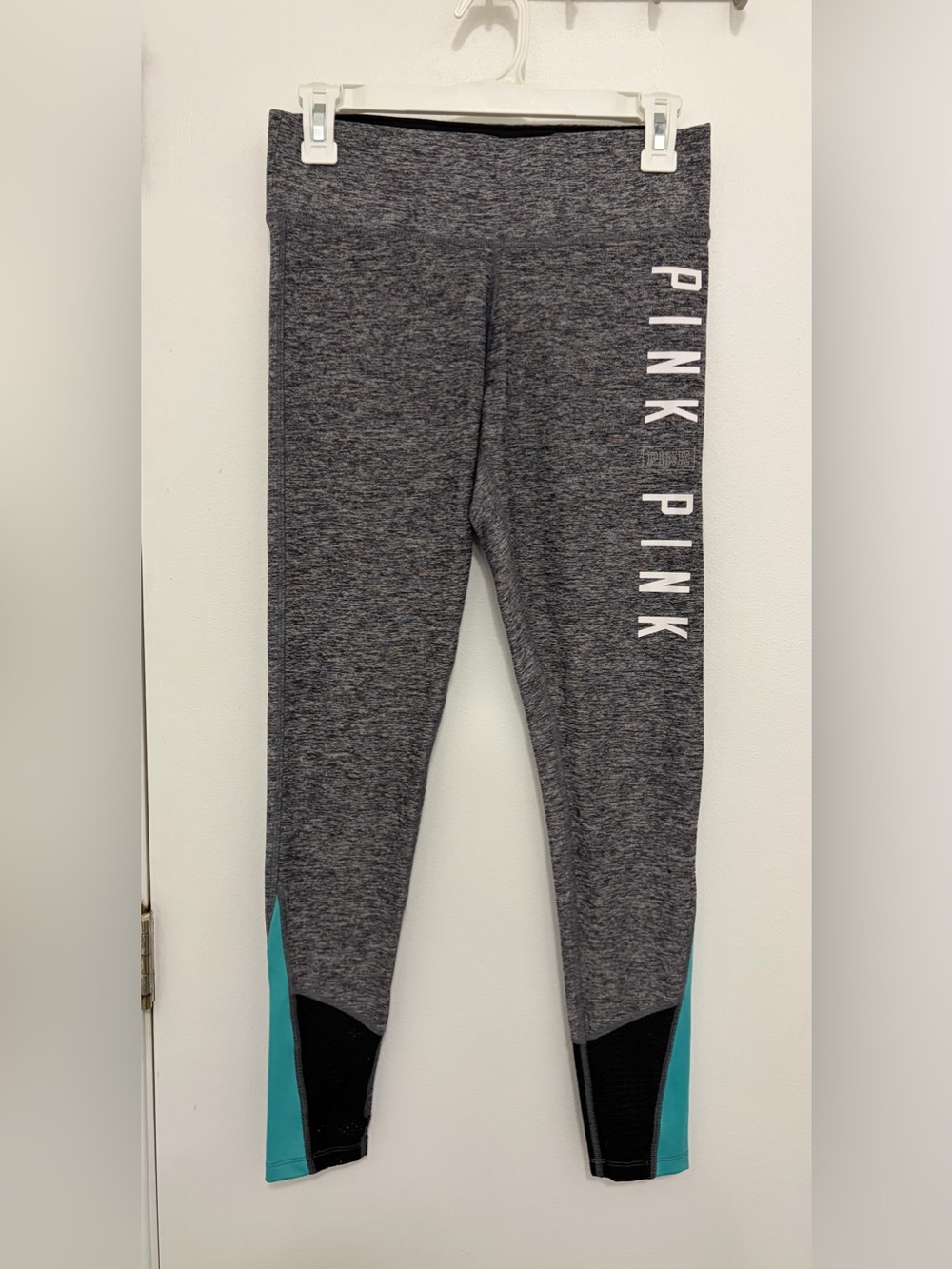PINK Victoria's Secret Gray Heather Leggings with Teal Panels